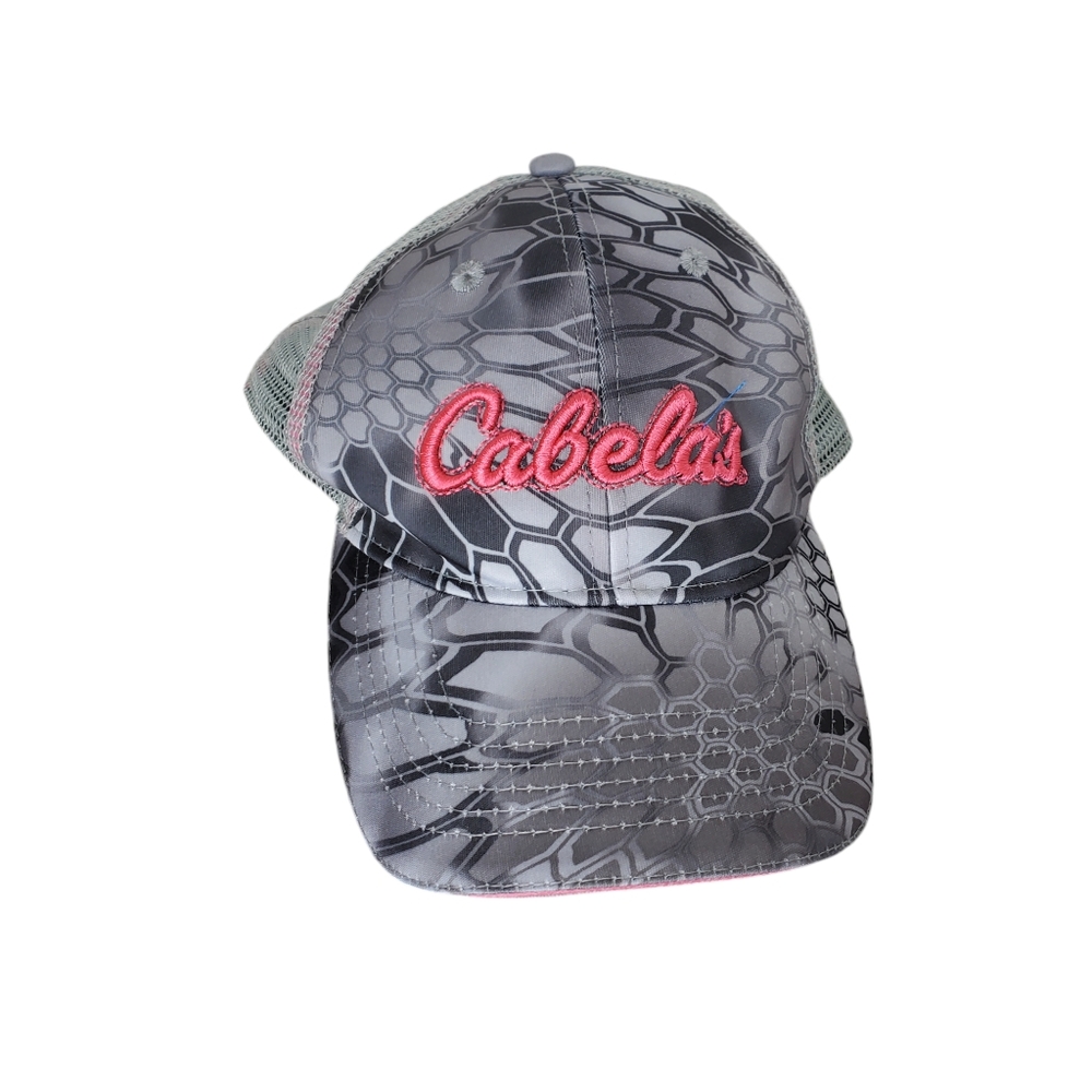Cabela's gray and pink youth baseball trucker hat